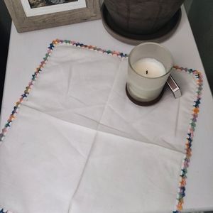 White Vintage Handkerchief with Multicolored Hem